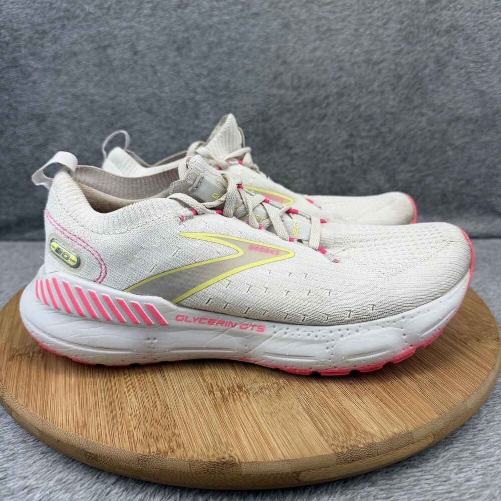Brooks Glycerin GTS 20 Shoes Womens Size 7.5 White Running Sneakers 1203711B067